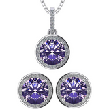 Central Diamond Center Round Halo Earring & Necklace Set w/ 6.5mm Simulated Birthstones in 925 Sterling Silver, Hypoallergenic
