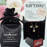 Central Diamond Center Round Halo Earring & Necklace Set w/ 6.5mm Simulated Birthstones in 925 Sterling Silver, Hypoallergenic