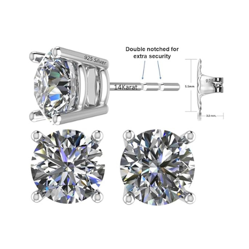 2 Carat Total Weight Moissanite Stud Earrings 14k Gold Post-Matching Solitaire Pendant in Sterling Silver