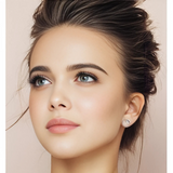 0.80cttw Asscher cut stud earrings on a display card.