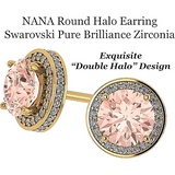 Simulated Morganite Pure Brilliance Zirconia Round Halo Stud Earrings in Solid Sterling Silver, Hypoallergenic