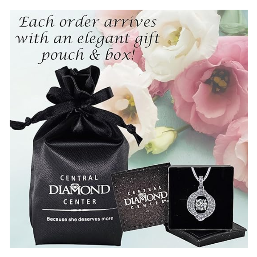 Central Diamond Center Swirl Dancing Gemstone Necklace for Women in Solid 925 Sterling Silver w/Pure Brilliance Zirconia CZ