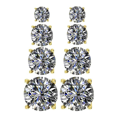 4 Pairs Stud Earrings Set, Hypoallergenic Pure Brilliance Cubic Zirconia 925 Sterling Silver, 4-6.5mm