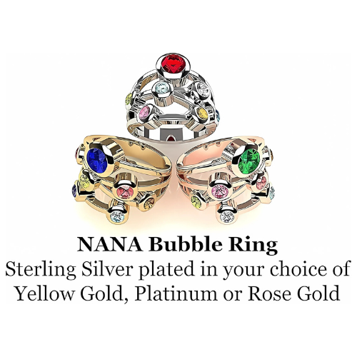 Central Diamond Center Bubble Mother's Ring with 1 to 7 Simulated Birthstones in Sterling Silver