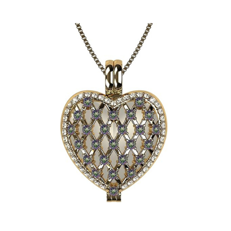 Central Diamond Center Heart of Hearts Birthstone Locket Necklace Pendant in Sterling Silver & Mother of Pearl