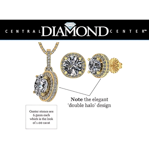 Central Diamond Center Round Halo Earring & Necklace Set w/ 6.5mm Simulated Birthstones in 925 Sterling Silver, Hypoallergenic