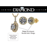 Central Diamond Center Round Halo Earring & Necklace Set w/ 6.5mm Simulated Birthstones in 925 Sterling Silver, Hypoallergenic