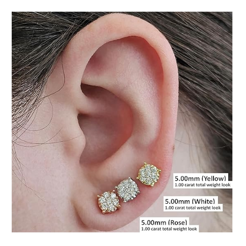 Diamond Stud Earrings CVD Lab Grown Diamonds solid 14K post & Silver basket, 7 or 9 Stone Cluster