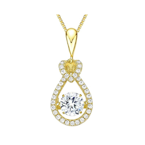 Heart & Pear Dancing Gemstone Necklace for Women 925 Sterling Silver & Pure Brilliance Zirconia