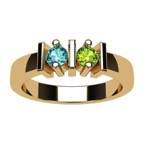 Central Diamond Center Straight Bar Couples 2 Stone Ring w/ Simulated Birthstones in Sterling Silver, 10K or 14K Gold