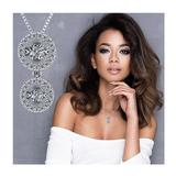 Central Diamond Center Round Double Halo Dancing Gemstone Necklace for Women in 925 Silver & Pure Brilliance Zirconia
