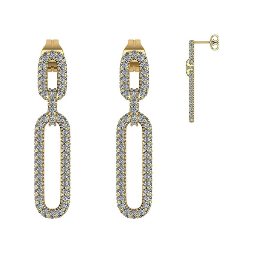 Double Oval Dangle Earrings in Solid 925 Sterling Silver & Pure Brilliance Zirconia – White, Yellow, Rose