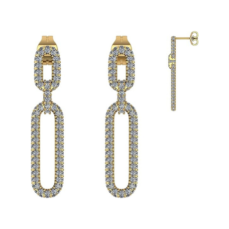 Double Oval Dangle Earrings in Solid 925 Sterling Silver & Pure Brilliance Zirconia – White, Yellow, Rose