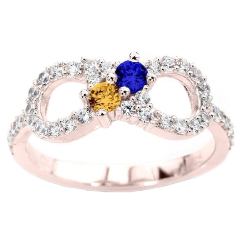 Central Diamond Center Infinity Couples 2 Stone Ring w/Simulated Birthstones in Silver, 10K or 14K Gold