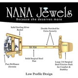 NANA Jewels Round Martini style Simulated Diamond Stud Earrings Silver & CZ 1.50ct-4.00ct Hypoallergenic