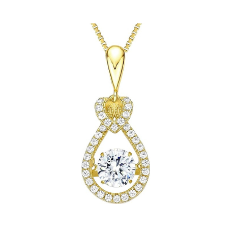 Heart & Pear Dancing Gemstone Necklace for Women 925 Sterling Silver & Pure Brilliance Zirconia