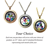 Yellow plated locket with a birthstone on a chain.