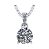 3 Prong Round Solitaire Simulated Diamond Necklace in Solid Sterling Silver with Pure Brilliance Zirconia
