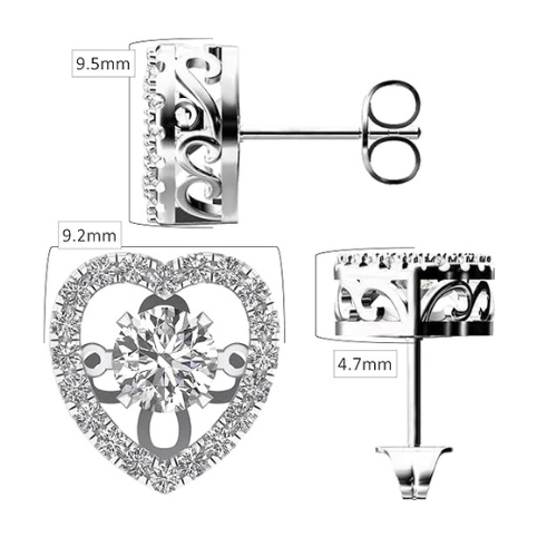 Central Diamond Center Heart Dancing Gemstone Earrings in Sterling Silver made w/ Pure Brilliance Zirconia