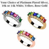 Central Diamond Center Princess Cut  Lucita Mothers Rings w/ 1 to 7 Simulated Birthstones in Sterling Silver, 10K or 14K Gold