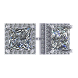 Princess Halo Earrings W/ Pure Brilliance Zirconia In Sterling Silver Mounting, Hypoallergenic