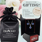 Central Diamond Center Round Halo Earring & Necklace Set w/ 6.5mm Simulated Birthstones in 925 Sterling Silver, Hypoallergenic