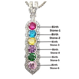 Model wearing personalized Halo Tower Mothers Necklace.