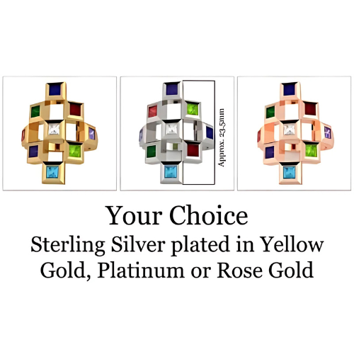 Central Diamond Center Sterling Silver Tic-Tac-Toe Mother's Ring w/ 1 to 9 Simulated Birthstones, Platinum Plated