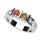 Central Diamond Center Straight Bar w/ Sides Couples 2 Stone Ring w/ Simulated Birthstones Silver or 10K, 14K Gold