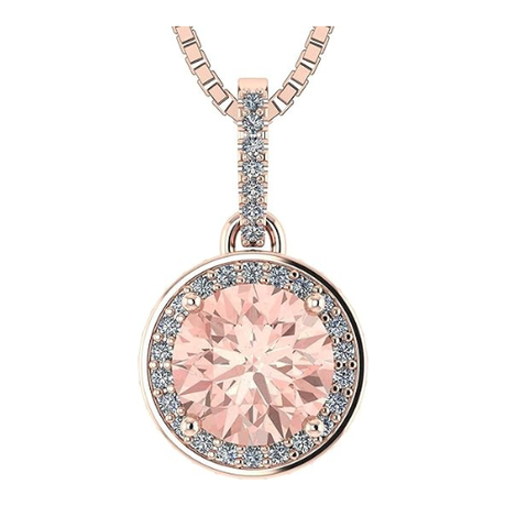 NANA Jewels Round Simulated Morganite Halo Necklace 6.5mm 1.00ct Center Gemstone w/Pure Brilliance Zirconia