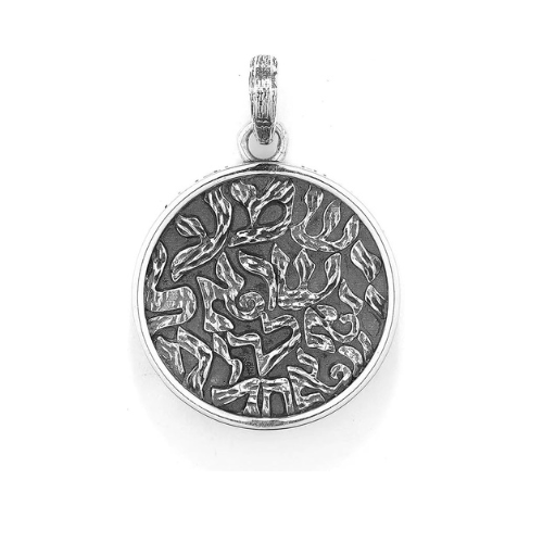 Central Diamond Center Star of David Am Israel Chai-Choice Lion or Shema Israel Preyer Necklace/Pendant