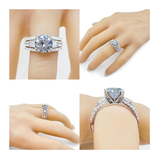 3.00 Carat Simulate Diamond Engagement Ring-Round & Baguette 5.00ct twt-Platinum Plated Sterling Silver