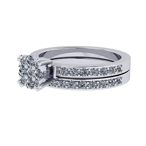 Lab Created CVD Diamond Cluster Center Wedding Bridal Set 10kt Gold