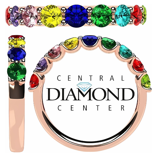 Central Diamond Center U'r Family Ring w/ 1 to 9 Simulated Birthstones in Sterling Silver, 10k, 14K Gold, Mothers Rings