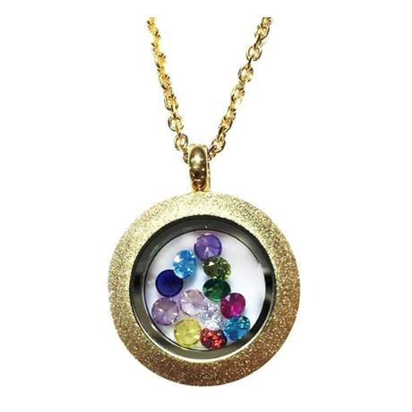 Central Diamond Center Stainless Steel Mother's Round  Locket Pendant (Jan-Dec) Yellow/White/Rose Plated with a Chain