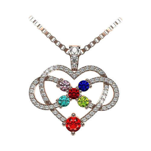 Central Diamond Center Infinity Love Mother & Child Necklace w/ 1-5 Simulated Birthstones in Silver, 10K, or 14K Gold