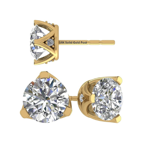 Lucita Simulated Diamond Stud Earrings with Solid 14K Gold Posts & Sterling Silver Basket, 3 & 4 Prongs