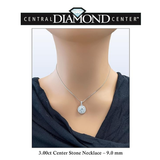 Round Simulated Diamond Solitaire Necklace/Pendant- Double Halo from 1 to 3 carat center- Sterling Silver