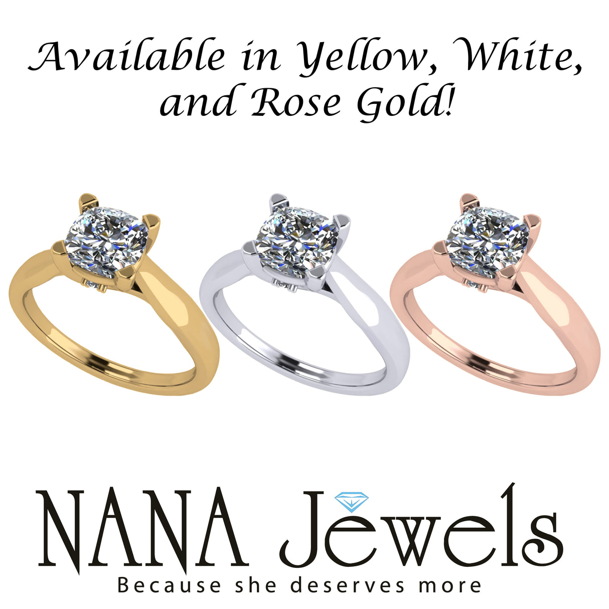 NANA Jewels 1.00-4.00ct Lucita Cushion & Princess Cut Solitaire Wedding Engagement Ring Series, 10K Gold w/Cubic Zirconia Simulated Diamond(B)