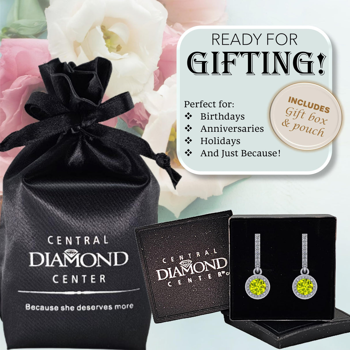 Halo Birthstone Dangle Earrings w/ Pure Brilliance Zirconia Accent Gemstones in Sterling Silver for Women