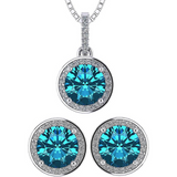 Central Diamond Center Round Halo Earring & Necklace Set w/ 6.5mm Simulated Birthstones in 925 Sterling Silver, Hypoallergenic