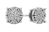 Diamond Stud Earrings CVD Lab Grown Diamonds solid 14K post & Silver basket, 7 or 9 Stone Cluster