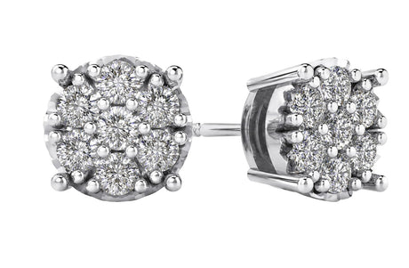 Diamond Stud Earrings CVD Lab Grown Diamonds solid 14K post & Silver basket, 7 or 9 Stone Cluster
