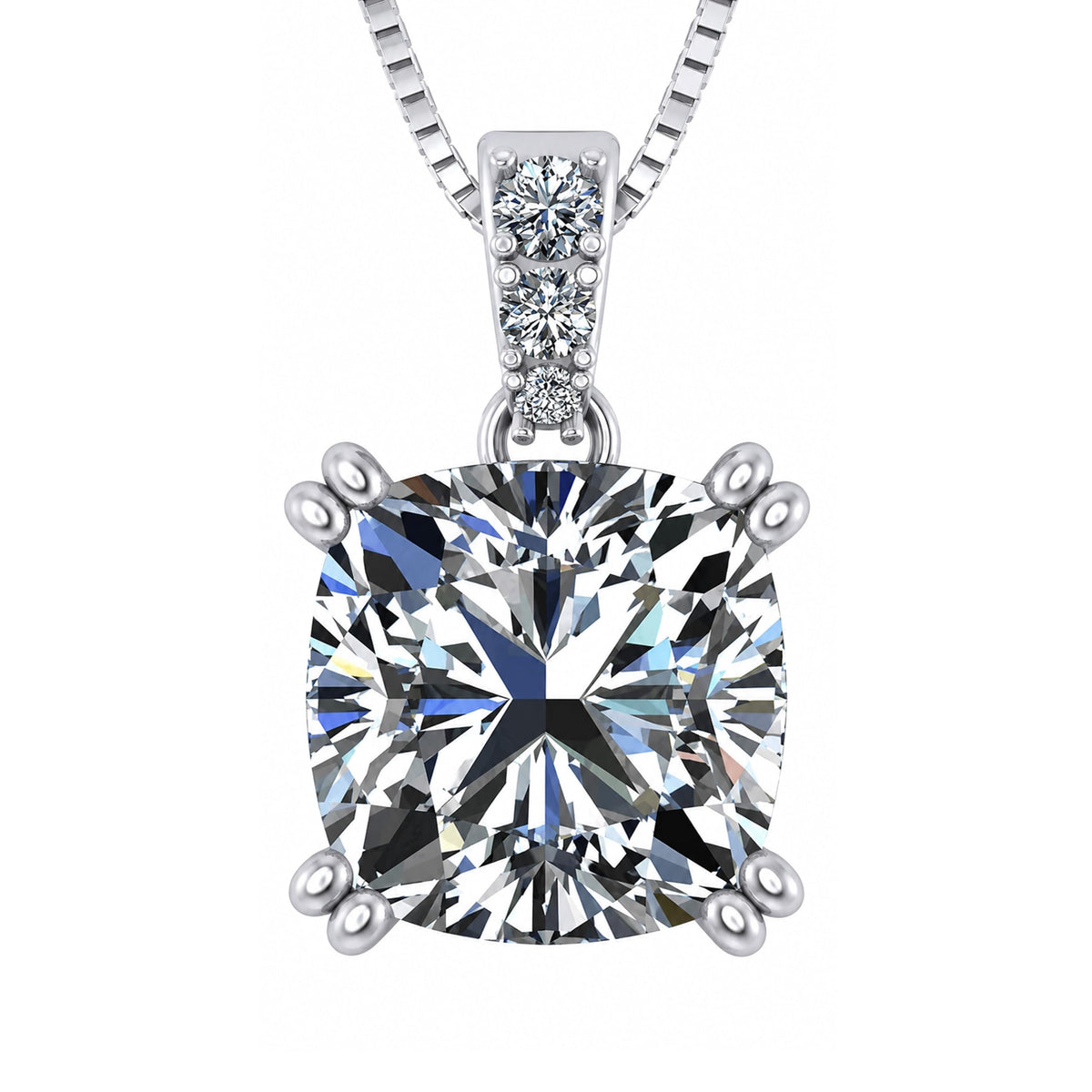 NANA Jewels Cushion Cut CZ Simulated Diamond Solitaire Necklace Sterling Silver 7-8mm Cubic Zirconia, 2.00ct & 3.00ct
