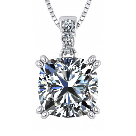 NANA Jewels Cushion Cut CZ Simulated Diamond Solitaire Necklace Sterling Silver 7-8mm Cubic Zirconia, 2.00ct & 3.00ct