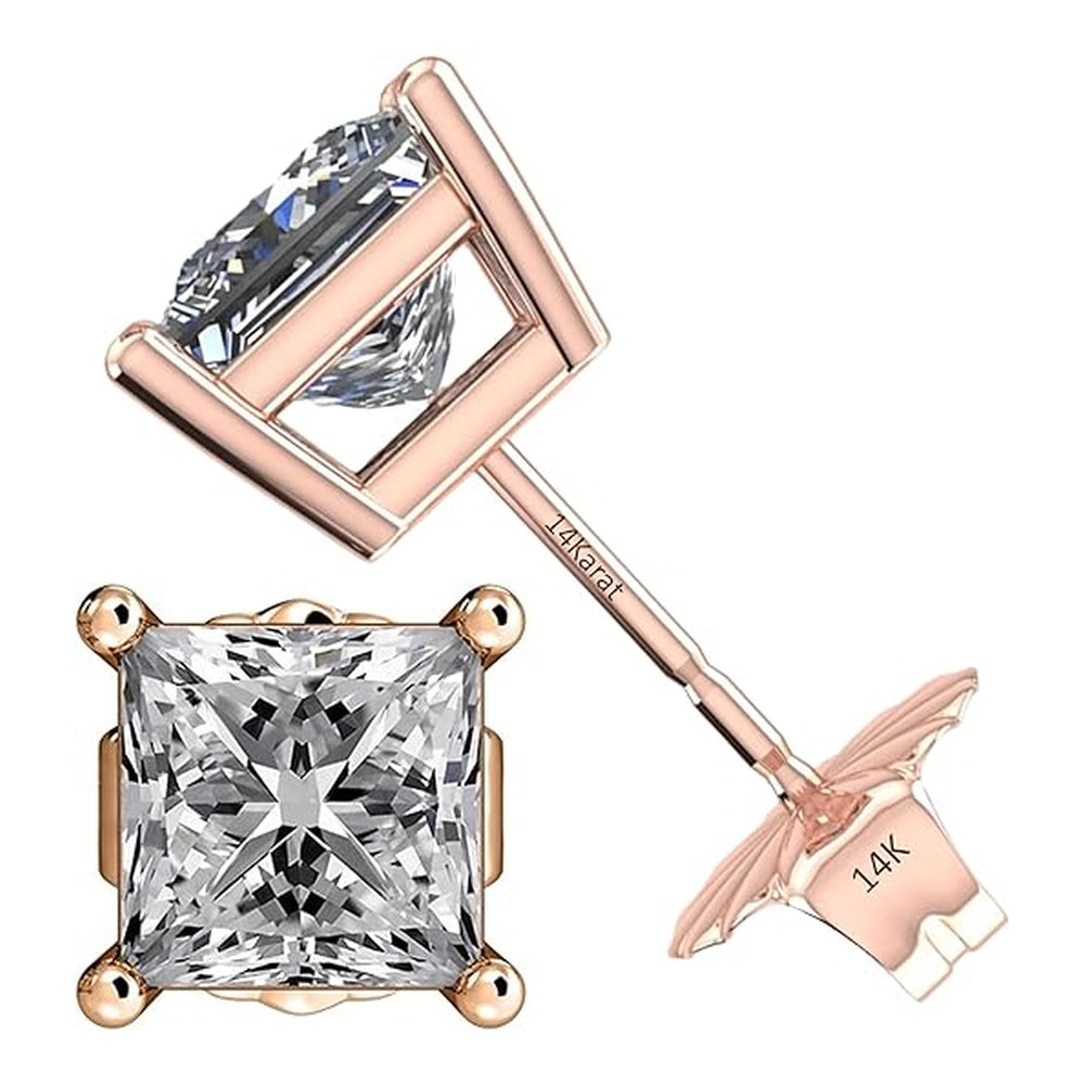 Central Diamond Center Princess Cut CVD Lab-grown Diamond Stud Earrings 14K solid Gold from 0.20ct to 2.00ct E-F VS-SI