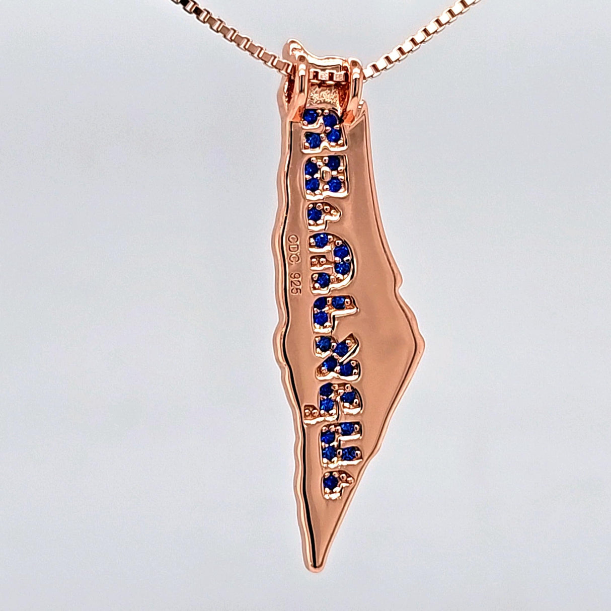 Central Diamond Center Israel Map Necklace/Pendant-Sterling Silver Am Israel Chai on Back Side-3D Map of Israel Large & Small