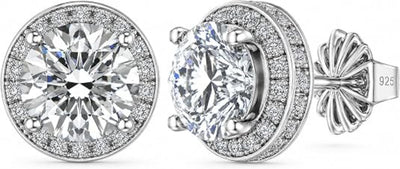 Round Halo Simulated Diamond Stud Earrings, 925 Sterling Silver & Hypoallergenic Post 2.50-3.00ctw CZ