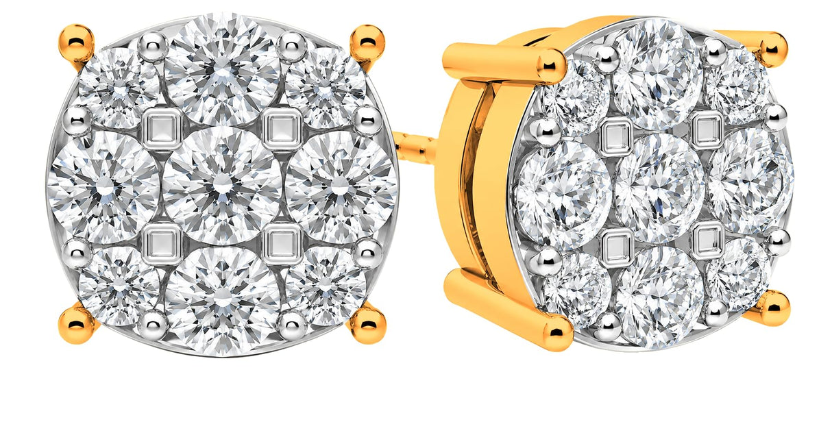 Diamond Stud Earrings CVD Lab Grown Diamonds solid 14K post & Silver basket, 7 or 9 Stone Cluster