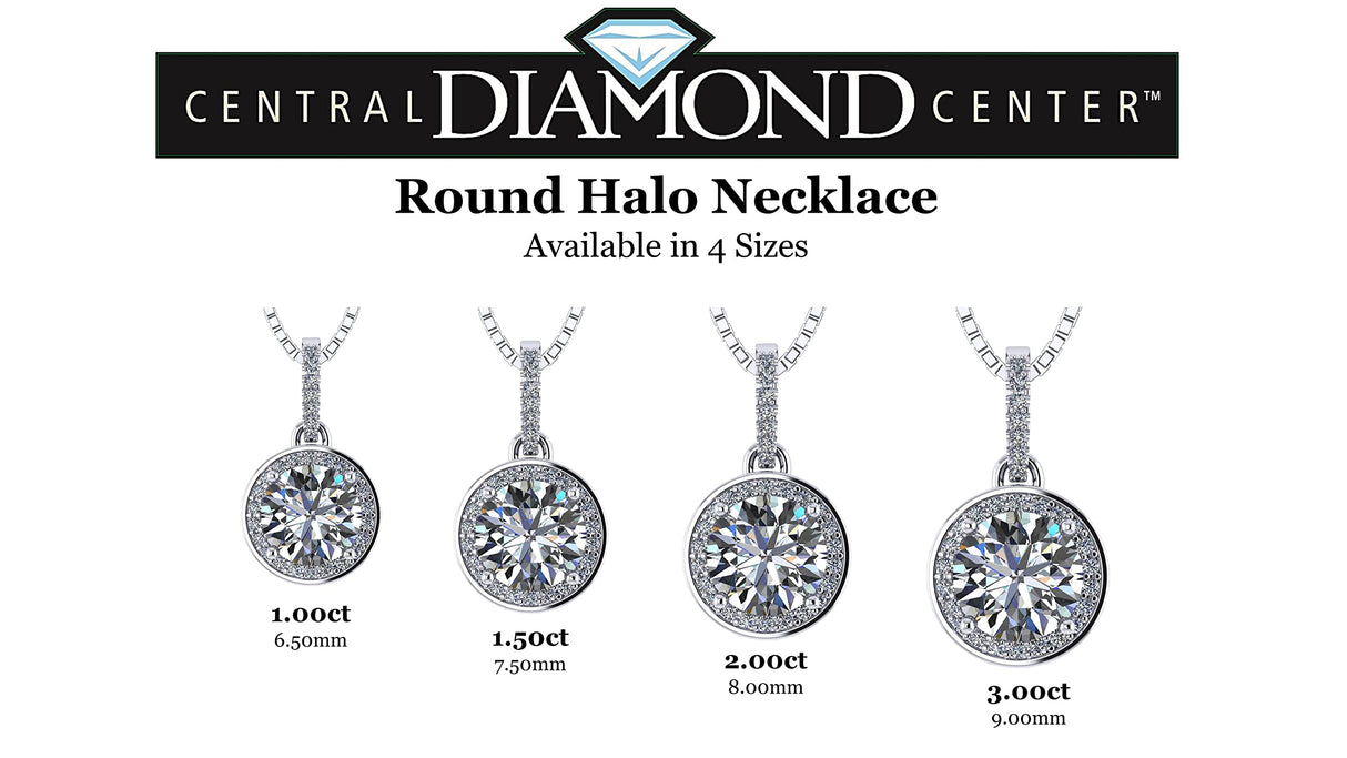Round Simulated Diamond Solitaire Necklace/Pendant- Double Halo from 1 to 3 carat center- Sterling Silver
